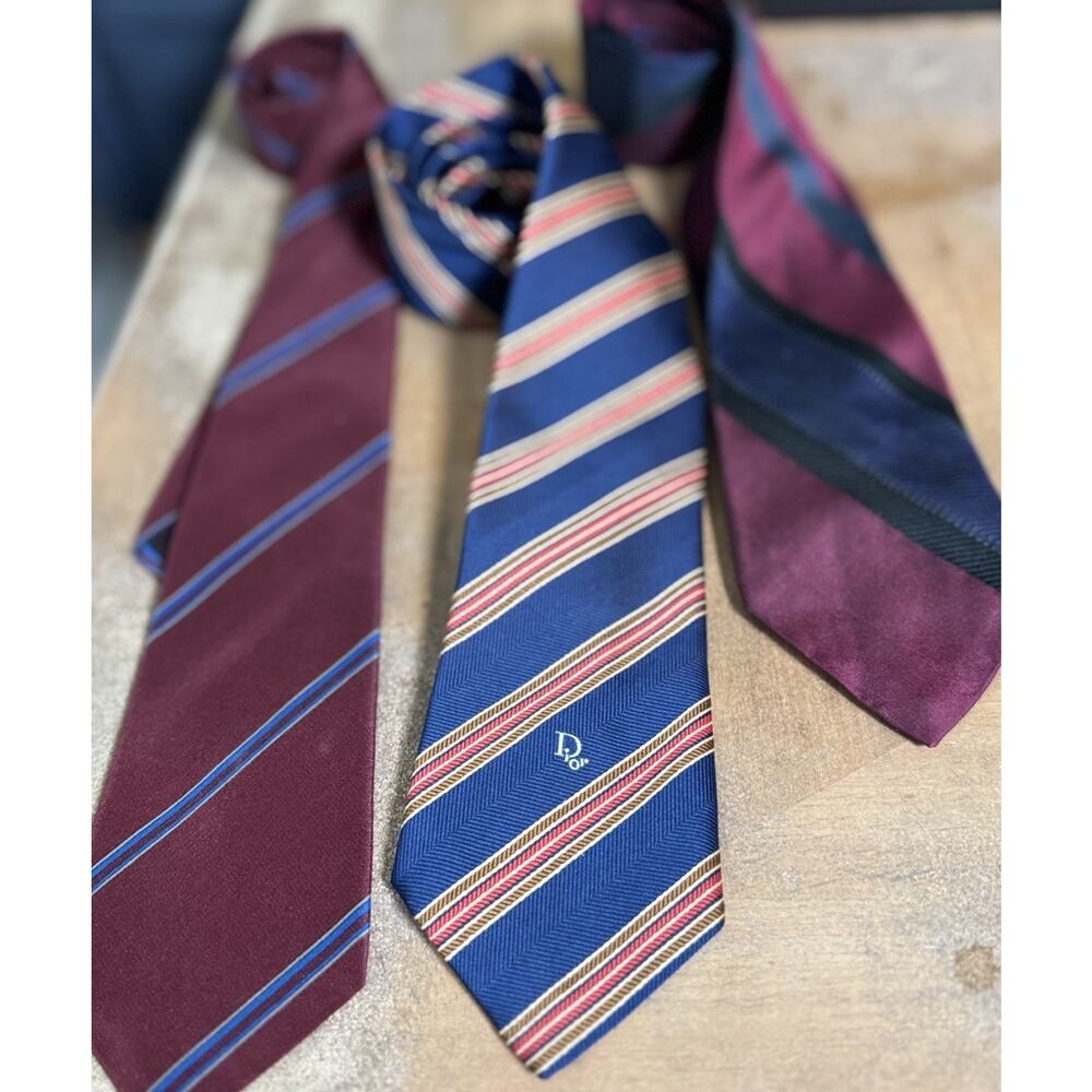 Trio Vintage Designer Silk Ties - Dior Lanvin Grifoni - Old Money - Degenerate